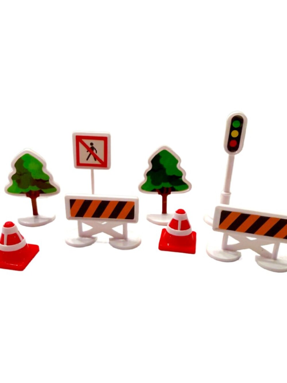 Mini Road Construction Traffic Sign & Cone Set with Trees – Toy Accessories